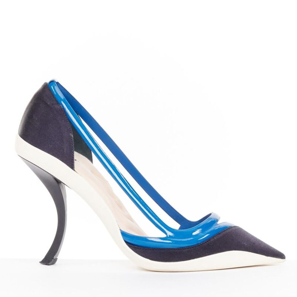 Christian Dior 2014 Raf Simons Blue Satin Cut Out Pumps
